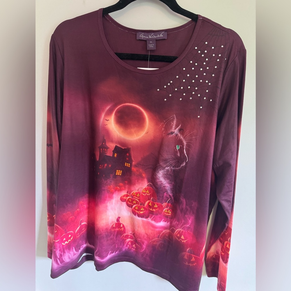 NWT Cat lover Top with rhinestones long sleeve Gloria Vanderbilt women’s